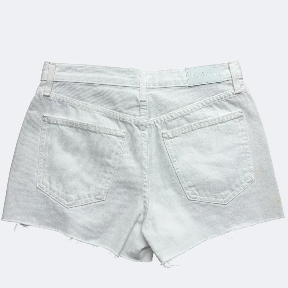 Pistola Shorts Womens‎ 28 White Distressed Denim High Rise Raw Hem USA Cotton